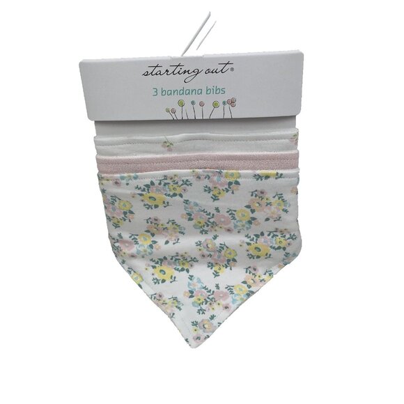 Starting Out Floral 3-Pack Bandana Bibs Pink Pastel Baby Girls Snap Closure NEW - Picture 1 of 9